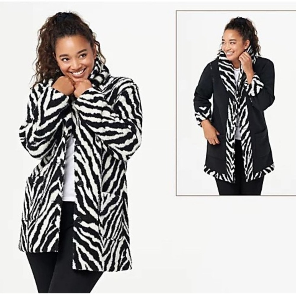 Susan Graver Weekend Reversible Sherpa & Polar Fleece Coat new